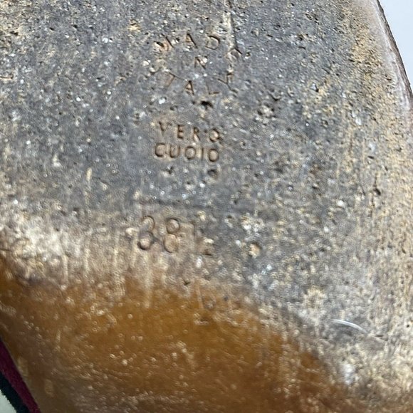 ❣️ Moschino Women's Brown Green Red Peep Toe Strappy Stiletto Heels Sz U… - Picture 7 of 7